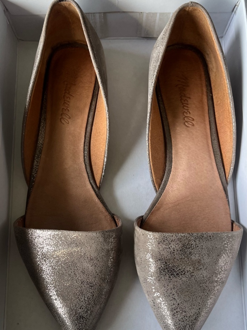 Madewell Lydia D'Orsay Metallic Silver Leather Flats Women's Size 8 Slip On